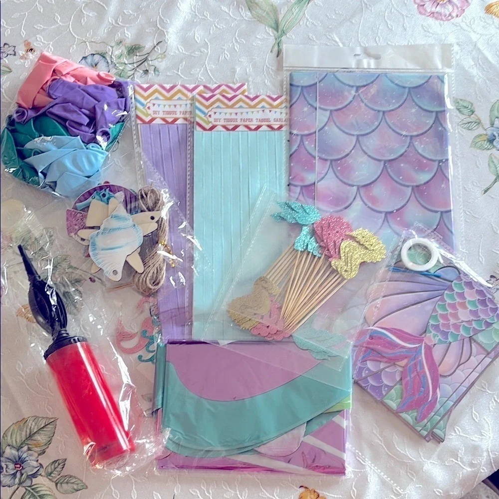 Brand New Mermaid Birthday Party Decorations Balloons Banner Tablecloth Toppers